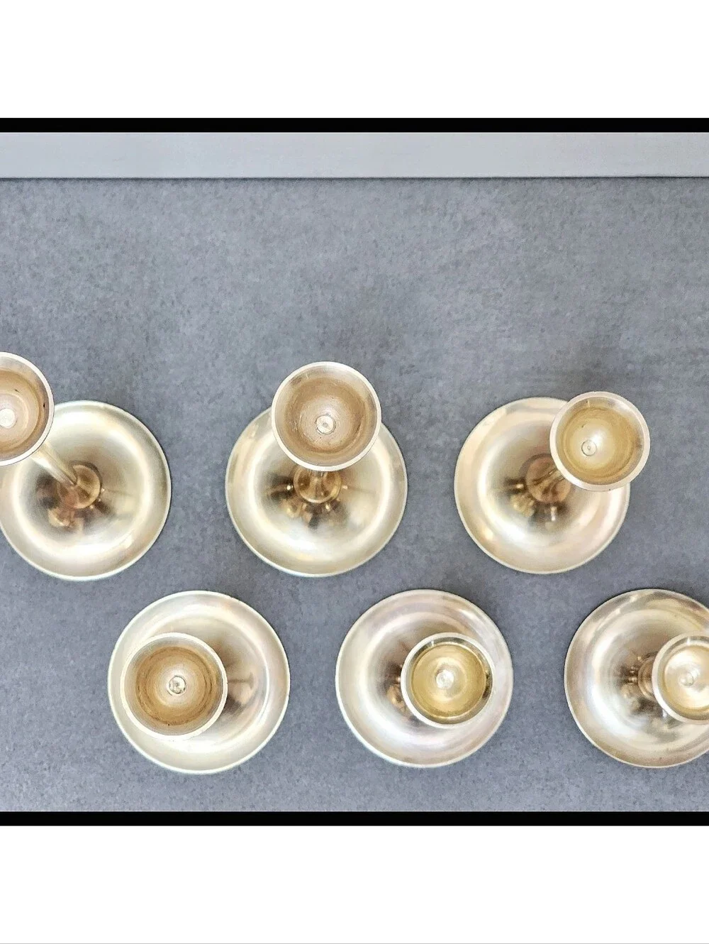 Set Of 6 MCM Vintage Solid Brass Stem Taper Candlestick Holders Graduated Height